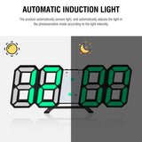3D Digital Wall Clock LED Desk Alarm Clock Timer Snooze 12/24 Hour Display Digital Clock Night Wall Clock with Temperature Display, USB Charge