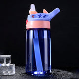 Kids Children Straw Water Bottle Plastic Drinking Cup Leak Proof Portable Sports Student School Suction Cup 16.2oz 480ml BPA Free