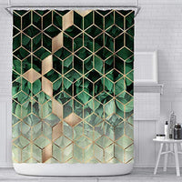 4 Pcs Shower Curtain Sets Bath Mat Sets, Toilet Lid Cover and Non-Slip Toilet Pedestal Rug, Fashion Geometric Waterproof Bathroom Curtain with 12 Hooks