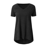 Women Solid Color Shirt Pullover V Neck Casual Blouse Plus Size Spring Summer
