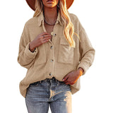 Women Long Sleeves Corduroy Button Cardigan Casual Loose Blouses Shirt Tops