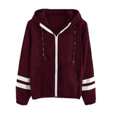 Womens Double Stripes Stitching Long Sleeve Hooded Sweatshirt Hoodie Pullover