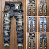 Men Ripped Jeans Straight Skinny Slim Fit Denim Pants Destroyed Frayed Trousers
