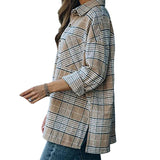 Women's Long Sleeve Plaid Tops Shirt Long Sleeve Button Loose Lapel Shirt Pocket