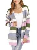Womens Casual Long Sleeve Striped Knitted Sweater Cardigan Coat Outwear Knitwear