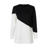 Women Casual Loose Solid Color Splicing Long Sleeve Sweater T-Shirt Pullover Top