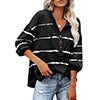 Women Casual V Neck Loose Long Sleeve Shirt Button Stripe Top Blouse Sweatshirt