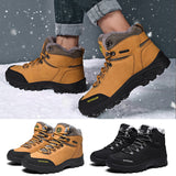 Men's Solid Color Flat Heels Lace Up Round Toe Ankle Boots High Top Hiking Shoes