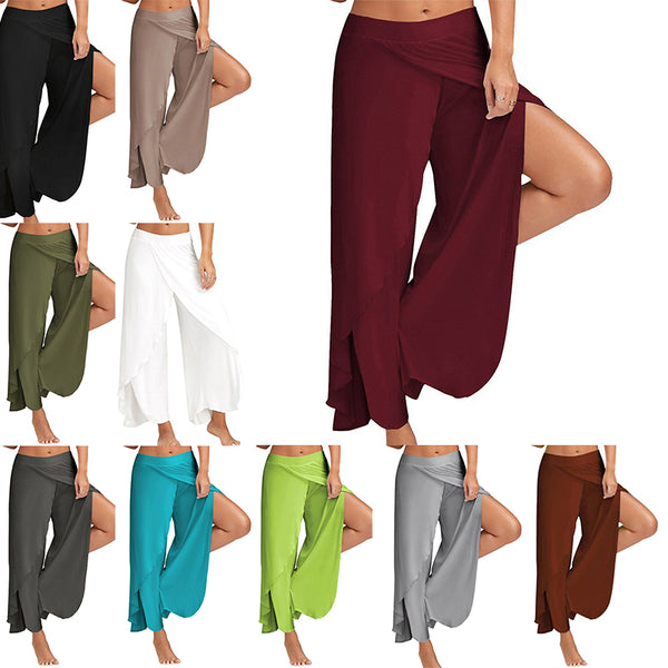 Women Electric Waist Baggy Harem Pants Hippie Yoga Gym Pants Trousers High Slit