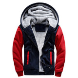 Mens Zipper Up Fleece Lined Sweatshirt Color Block Drawstring Hoodie Long Sleeve Hooded Jacket