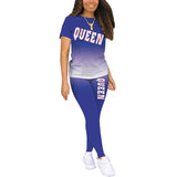 Women Gradient Color Pajamas Set Short Sleeve Tops Leggings Homewear Loungewear