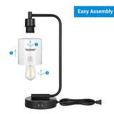 Touch Control Industrial Table Lamps Bedside Nightstand Lamps with Glass Shade, 3-Way Dimmable Reading Lamps for Bedroom Living Room with 2 USB Ports