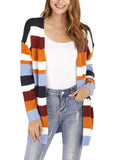 Womens Casual Long Sleeve Striped Knitted Sweater Cardigan Coat Outwear Knitwear