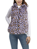 Women's Leopard Animal Print Plush Sleeveless Vest Jacket Casual Loose Warm Coat