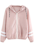 Womens Double Stripes Stitching Long Sleeve Hooded Sweatshirt Hoodie Pullover