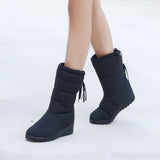 Women Waterproof Winter Snow Boots Wedge Fur Lined Warm Slip On Mid-Calf Booties