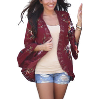Lady Lace Hollow Flowers Flared Sleeve Open Front Outwear Casual Light Smock Top
