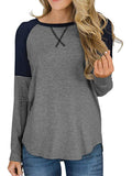 Women Loose T-shirt Long Sleeve Casual Sweatshirt Tops Stitching Blouse Pullover