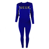 Women Letter Design Rhinestone Faux Pearl Two-Piece Suit Party Sexy Tracksuit