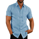 Men's Cotton Linen Casual Short Sleeve Shirt Loose Tops Blouse Tunic Button-Down