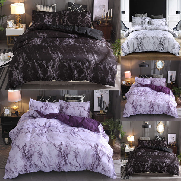 Marble Duvet Cover Sets Full Modern Quilt Cover with 2 Matching Pillow Shams Grey Microfiber Printed Bedding Set