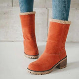 Winter Snow Boots for Women Warm Suede Chunky Block Heel Round Toe Faux Fur Outdoor Mid-Calf Ankle Bootie