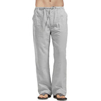 Men Cotton Linen Pants Yoga Drawstring Baggy Elastic Waist Loose Trousers Slacks
