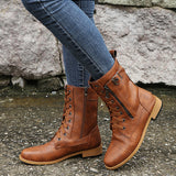 Women's Casual Combat Fashion Boots Lace Up Knee High Low Flat Heel Boots Shoes