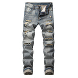 Men Ripped Jeans Straight Skinny Slim Fit Denim Pants Destroyed Frayed Trousers