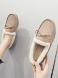 Bowknot Loafers for Women Winter Warm Moccasins Slippers Faux Fur Lined Casual Flat Shoes Indoor & Outdoor