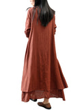 Women Peasant Ethnic Boho Cotton Linen Long Sleeve Maxi Dress Gypsy Blouse Shirt