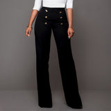 Women's Solid Color High Waist Stretch Button Straight Leg Slim Casual Trousers
