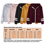 Womens Double Stripes Stitching Long Sleeve Hooded Sweatshirt Hoodie Pullover