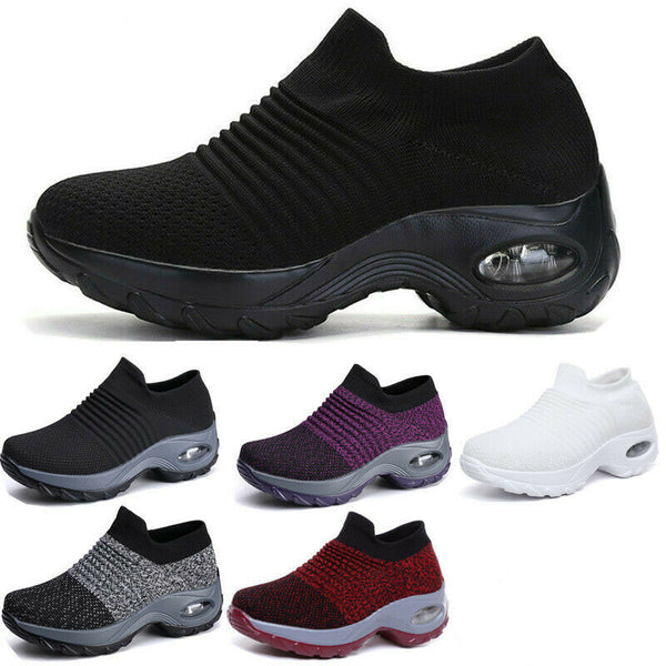 Women's Sock Sneakers Mesh Air Cushion Platform Walking Slip on Shoes Size 4.5-10