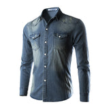 Men's Casual Long Sleeve Denim Shirt Tops Blouse Overshirts Button-Down Pockets