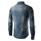 Men's Casual Long Sleeve Denim Shirt Tops Blouse Overshirts Button-Down Pockets