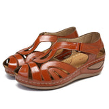 Women Hollow Sandals Hook & Loop Magic Tape Wedge Heel Summer Beach Casual Shoes