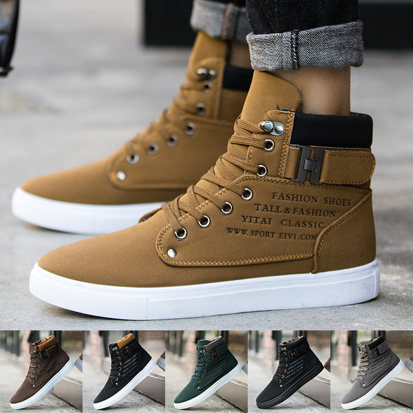 Mens Casual Comfort Shoes Flat Lace-Up Outdoor Hiking Work High Top Sneakers