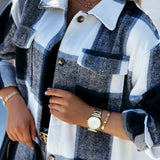 Women's Casual Plaid Wool Lapel Single-breasted Keep Warm Cardigan Long Sleeve