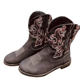 Women's Western Boots Cowboy Mid-Calf Round Toe Leather Shoes Black US Size 10