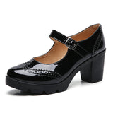 Women's Oxford Shoes Heels Brogue Lolita Block Heel Platform Buckle Breathable