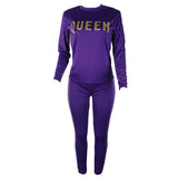 Women Letter Design Rhinestone Faux Pearl Two-Piece Suit Party Sexy Tracksuit