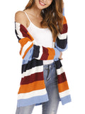 Womens Casual Long Sleeve Striped Knitted Sweater Cardigan Coat Outwear Knitwear
