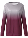 Women Casual Loose Gradient Printed T-Shirt Splicing Long Sleeve Blouse Pullover