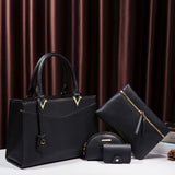 4Pcs Set Leather Handbag Tote Top Handle Satchel Purse Work Bag Shoulder Crossbody Bags with Wallet Card Bag for Women
