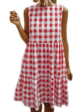 Women's Casual Ruffle Plaid Printed Midi Dress Sleeveless Swing Dress Sundress