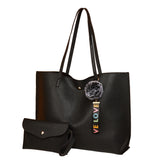 2Pcs Women PU Leather Tote Handbag Fashion Shopper Shoulder Bag Purse Satchel with Matching Wristlet Wallet for Mom Girls Gifts