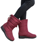 Women Waterproof Winter Snow Boots Wedge Fur Lined Warm Slip On Mid-Calf Booties