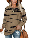 Women's Zebra Print Scoop Neck Casual Long Sleeve Loose T-Shirt Pullover Blouse