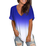 Women Gradient V-Neck Short Sleeve Tops Casual T-Shirt Blouse Pullover Tunic Tee